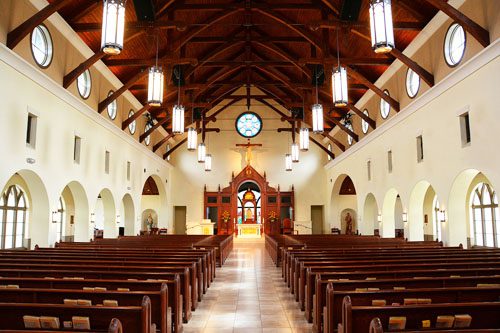 Visit Corpus Christi Catholic Church, a stunning architectural landmark in Texas, known for its beautiful stained glass and serene atmosphere for worship. Corpus Christi Catholic Church